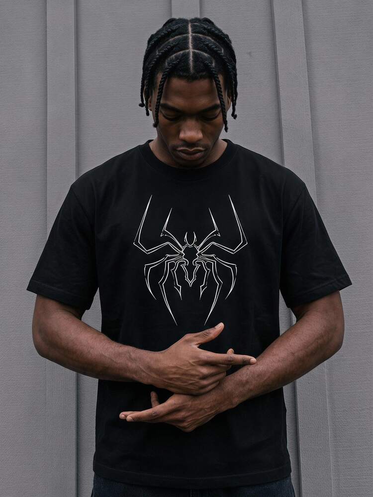 Sport MetroGents Men's Spider Print Short Sleeve Casual Fitness Sports T-Shirt, Gym - Black - View 1