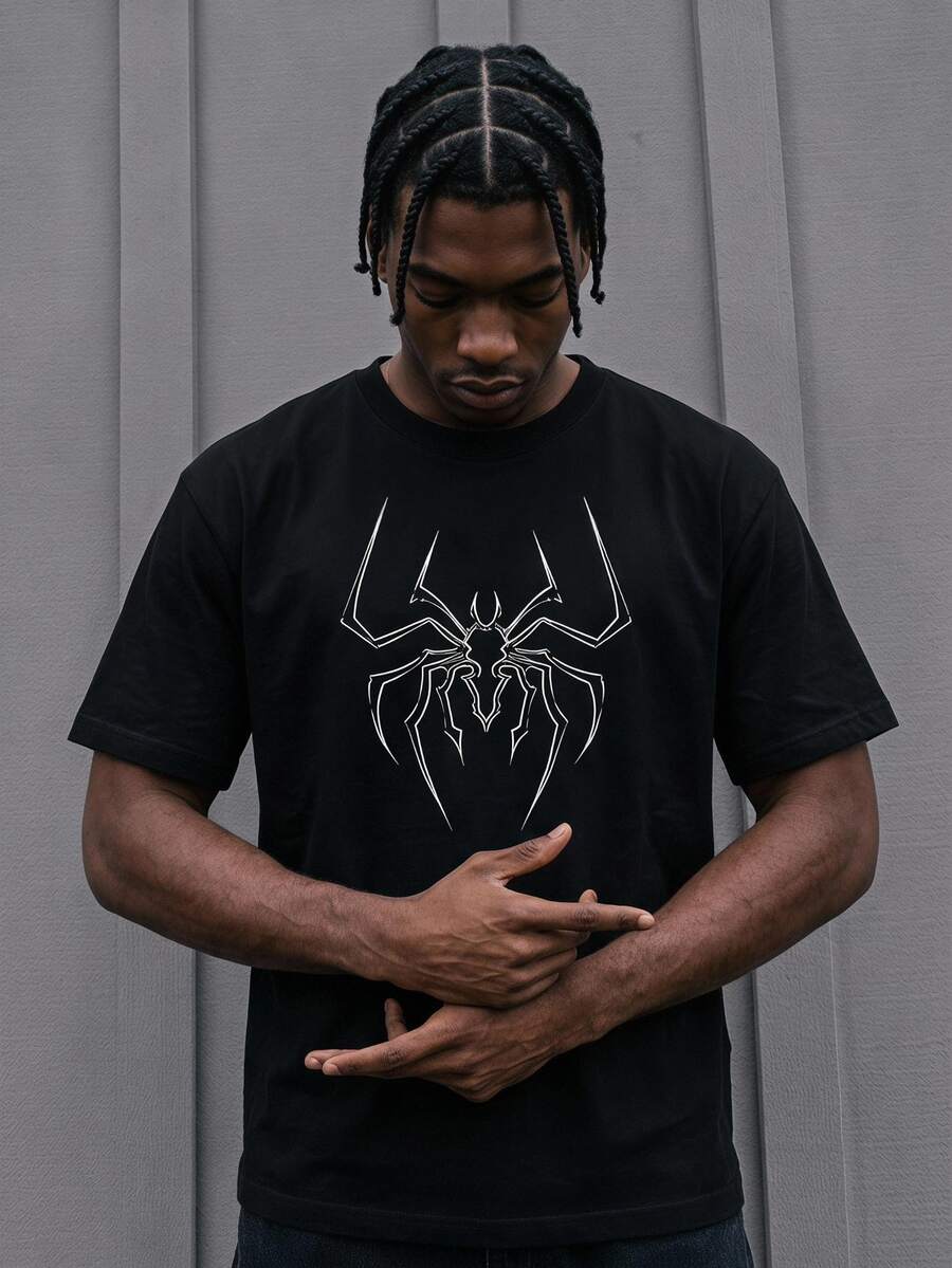 Sport MetroGents Men's Spider Print Short Sleeve Casual Fitness Sports T-Shirt, Gym - Black - View 1