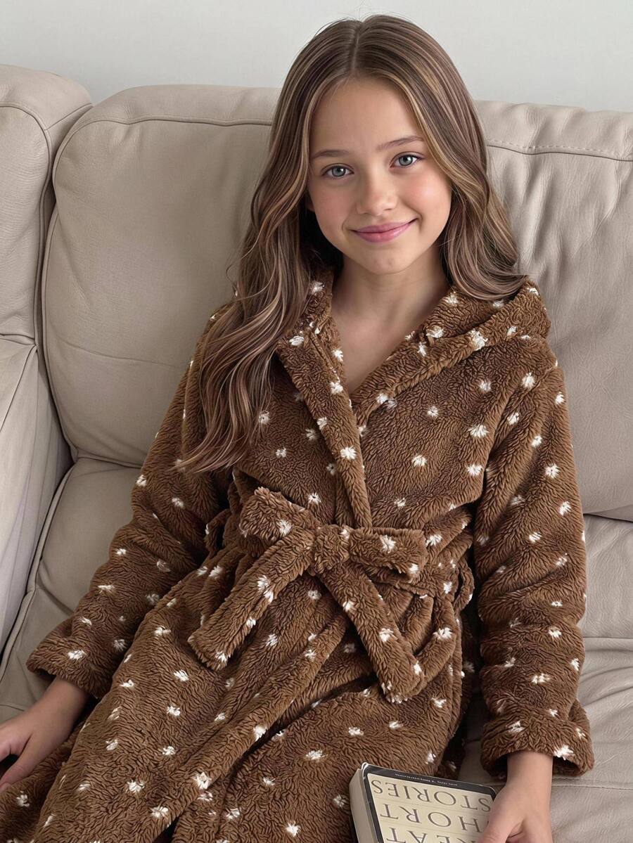 SHEIN Tween Girl 秋季/冬季保暖內裡加厚絨毛花卉可愛居家服 - 彩色 - 查看 1