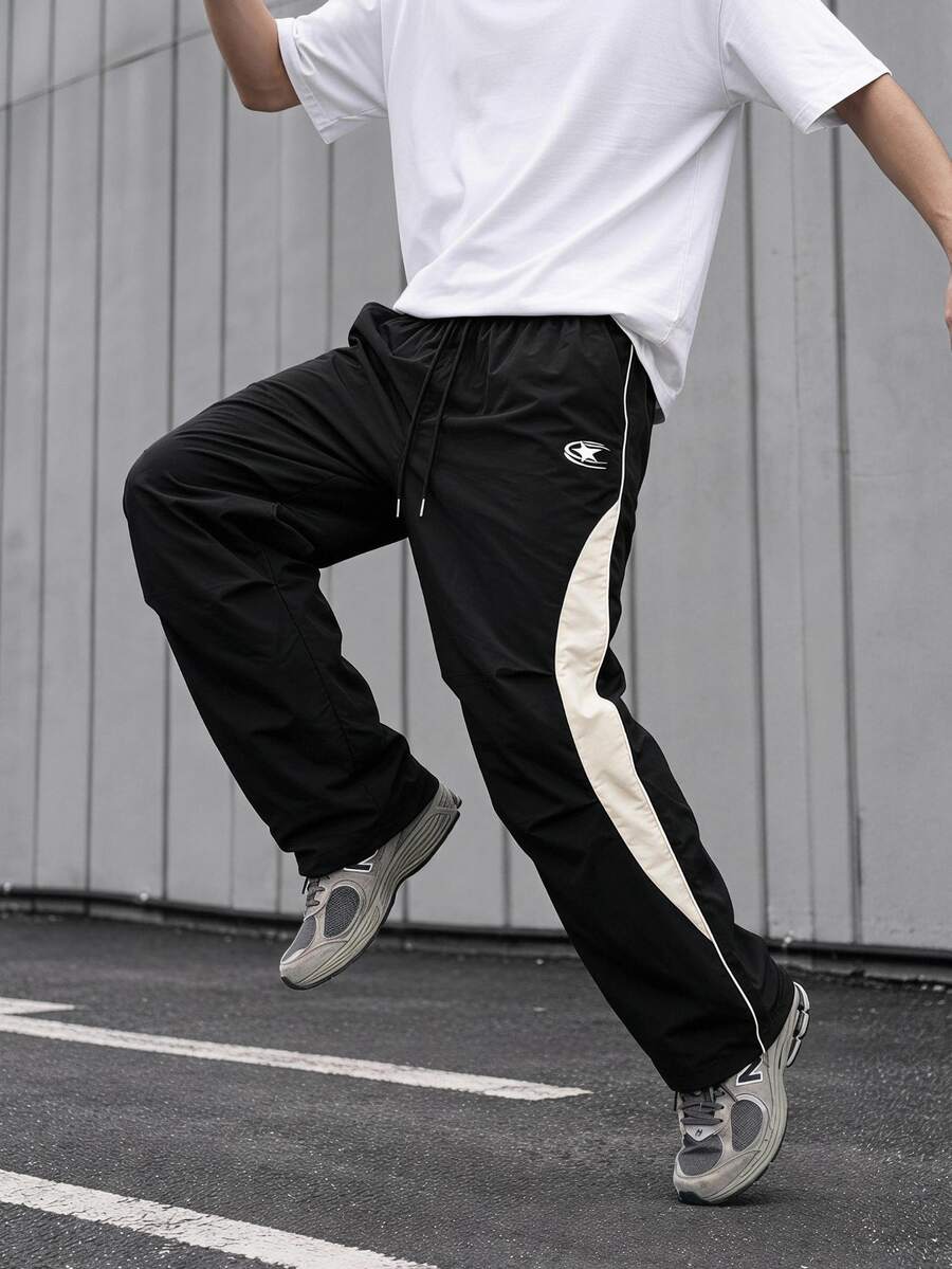 Sport MetroGents 男士撞色斜插口袋抽绳腰休闲多功能运动裤/健身裤 - 黑色 - 查看 1
