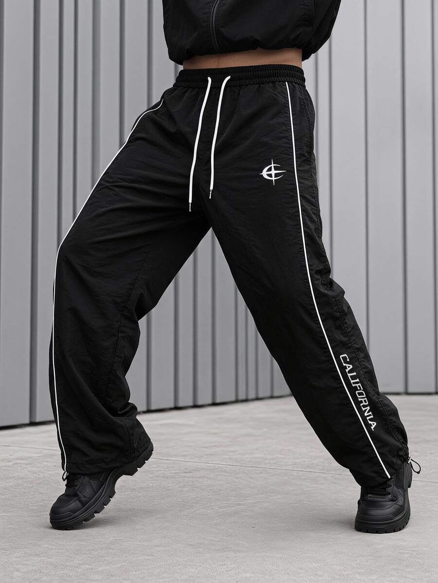 Sport MetroGents 男士對比飾邊運動長褲,健身房適用 - 黑色 - 查看 1