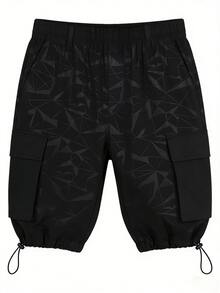 Sport MetroGents Men's Casual Sports Drawstring Cargo Pocket Shorts - Black - View 3