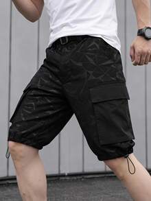 Sport MetroGents Men's Casual Sports Drawstring Cargo Pocket Shorts - Black - View 1