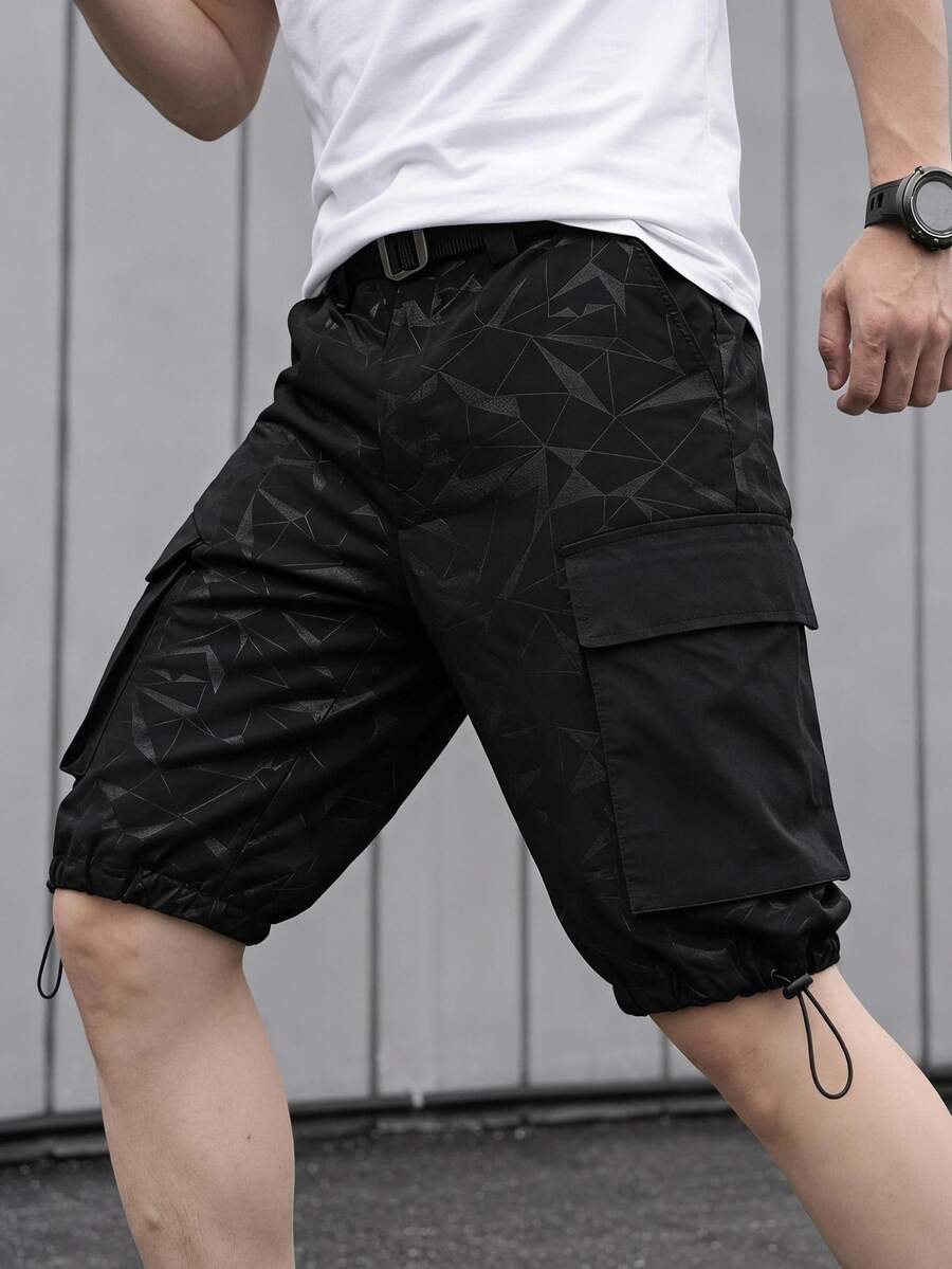 Sport MetroGents Men's Casual Sports Drawstring Cargo Pocket Shorts - Black - View 1