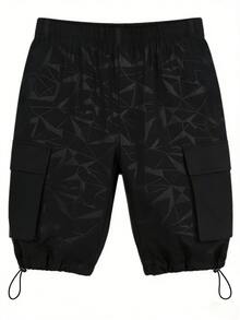 Sport MetroGents Men's Casual Sports Drawstring Cargo Pocket Shorts - Black - View 2