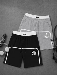 Sport MetroGents 男士對比腰帶運動短褲美式街頭風B字母印花籃球褲 - 黑色 - 查看 7