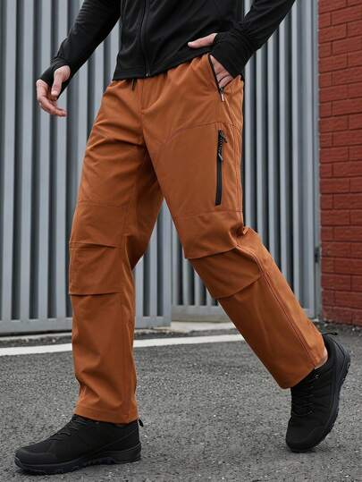 Gym Rark Men's Solid Color Drawstring Waist Zip Design Straight Loose Outdoor Pants