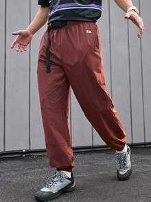 Sport MetroGents Men's Solid Color Patchwork Printed Simple Casual Outdoor Sweatpants & Joggers - Rust Brown - View 1