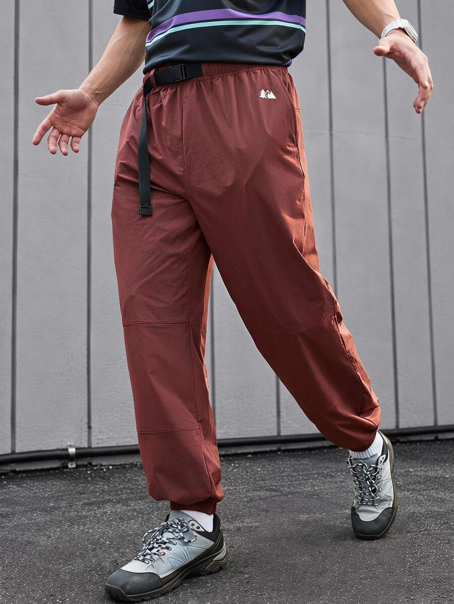 Sport MetroGents Men's Solid Color Patchwork Printed Simple Casual Outdoor Sweatpants & Joggers - Rust Brown - View 1
