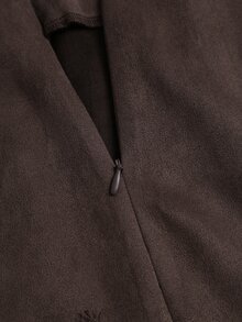 SHEIN x Luisa Sonza Sweetra 法式優雅復古麂皮棕色時尚蕾絲拼接休閒設計慵懶早春新款辣妹高端女款裙 - 棕色 - 查看 4