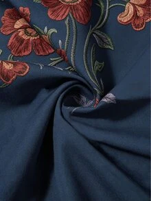 Trelyra 女款V領長袖花卉圖案寬鬆百搭上衣 - 藏蓝色 - 查看 4