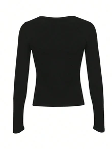 Lalippa Women's Button Front Scoop Neck Long Sleeve Slim Fit Casual T-Shirt,Spring Fall Daily Wear - Multicolor - View 3