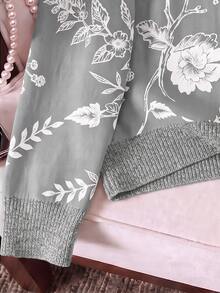 Resyla Spring/Autumn New Light Gray Base White Large Floral Jacquard Cardigan, Plus Size Long Sleeve Dropped Shoulder Loose Knit Cardigan, Soft Outerwear For Women's Daily Wear - Multicolor - View 4