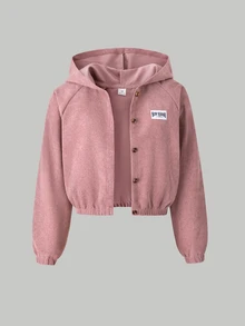 SHEIN 青少年女孩秋季套裝 連帽長袖開襟短夾克 灰粉色細肩帶上衣 鬆緊腰寬腿長褲 校園風 白色 80年代可愛風 - 粉色 - 查看 4