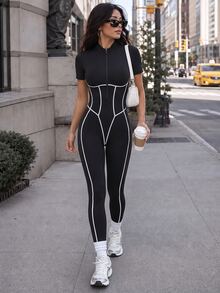 Dewbera Dewbera Women's Colorblock Casual Daily Travel Sports Jumpsuit - Black - View 5