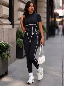Dewbera Dewbera Women's Colorblock Casual Daily Travel Sports Jumpsuit - Black - View 3