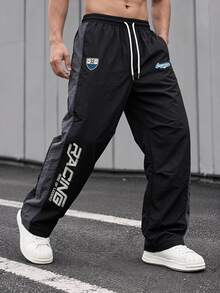 Sport MetroGents Men's Letter Print Drawstring Waist Loose Casual Sweatpants,Fall Breathable Sweat-Wicking Lightweight Wide Leg Track Pants For Workout Gym Wear - Black - View 1