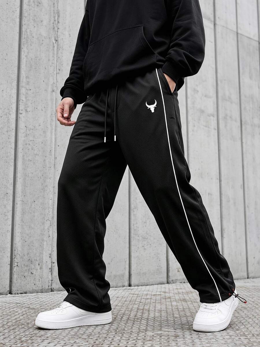 Sport MetroGents 男士休閒抽繩腰運動長褲,健身房適用 - 黑色 - 查看 1