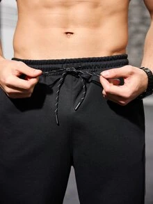 Sport MetroGents 男士字母印花抽绳腰休闲健身运动裤 - 黑色 - 查看 6