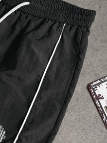 Sport MetroGents 男士抽繩彈性腰對比飾邊時尚運動長褲，健身房適用 - 黑色 - 查看 5