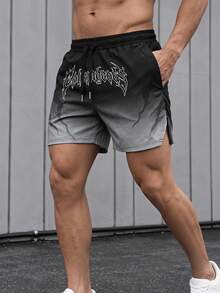 Sport MetroGents Men's Letter Print Drawstring Waist Pocket Sports Shorts, Gym - Multicolor - View 1
