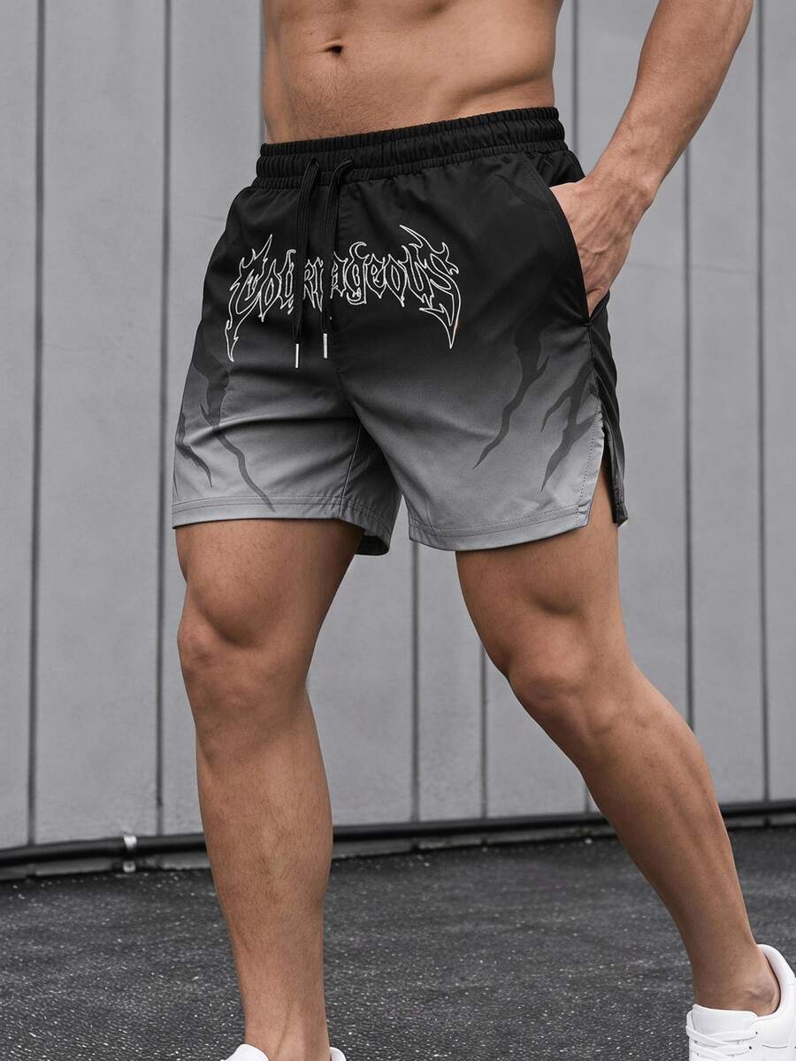 Sport MetroGents Men's Letter Print Drawstring Waist Pocket Sports Shorts, Gym - Multicolor - View 1