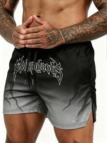 Sport MetroGents Men's Letter Print Drawstring Waist Pocket Sports Shorts, Gym - Multicolor - View 5