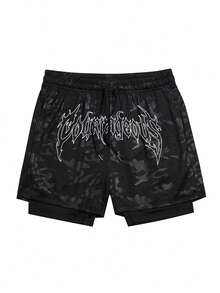 Gym Rark Men's Letter Print Drawstring Waist Sports Shorts, Gym - Black - View 3