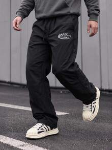Sport MetroGents Men's Casual Letter Print Drawstring Waist Sports Pants Fall Breathable Comfortable Breathable Baggy For Gym Casual Slacks Sweat Pants - Black - View 1