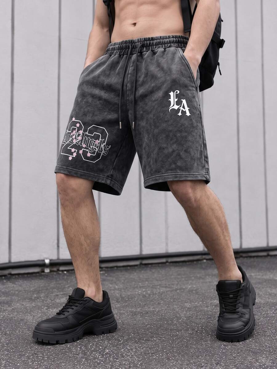 Sport MetroGents 男士字母印花抽繩腰口袋運動短褲 - 彩色 - 查看 1
