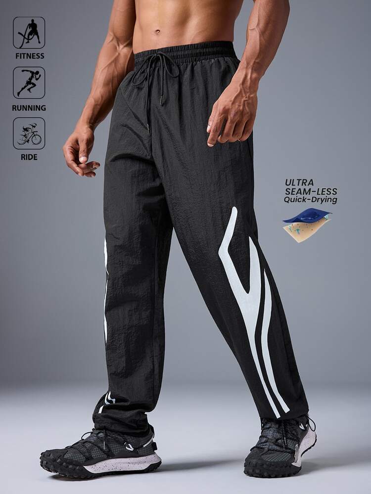 Sport MetroGents Men's Graphic Print Drawstring Waist Loose Fit Casual Sports Pants Fall Breathable Comfortable Breathable Baggy For Gym Casual Slacks - Black - View 12