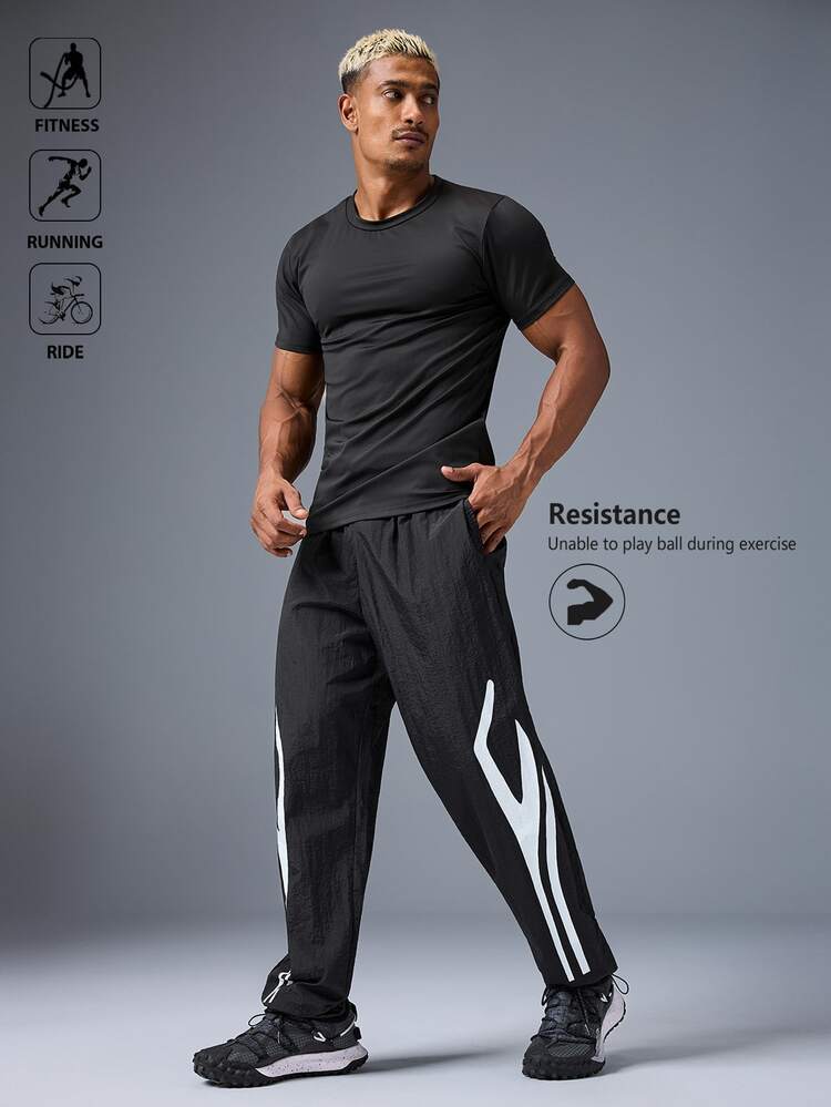 Sport MetroGents Men's Graphic Print Drawstring Waist Loose Fit Casual Sports Pants Fall Breathable Comfortable Breathable Baggy For Gym Casual Slacks - Black - View 13