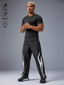 Sport MetroGents 男士图案印花抽绳腰宽松休闲运动裤秋季透气 - 黑色 - 查看 7