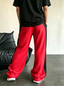 Sport MetroGents Men's Casual Versatile Striped Design Straight Leg Sports Pants, Suitable For Everyday Wear, Summer & All Seasons, Gym, Football - Red - View 4
