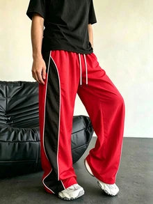 Sport MetroGents Men's Casual Versatile Striped Design Straight Leg Sports Pants, Suitable For Everyday Wear, Summer & All Seasons, Gym, Football - Red - View 9