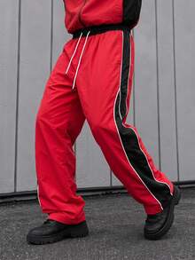 Sport MetroGents Men's Casual Versatile Striped Design Straight Leg Sports Pants, Suitable For Everyday Wear, Summer & All Seasons, Gym, Football - Red - View 2