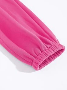 Women Casual Solid Color Long Sleeve Top And Pants Two Pieces Set - Hot Pink - View 6