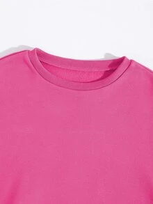Women Casual Solid Color Long Sleeve Top And Pants Two Pieces Set - Hot Pink - View 4