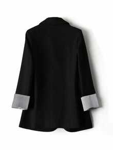 SHEIN LUNE Women's Contrast Grey Stripe Long Sleeve Lapel Neck Black Blazer Fall Cloth For Women - Black - View 2