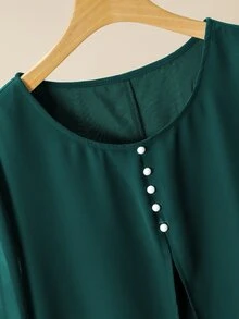 Lacomfia Elegant Solid Color Chiffon Round Neck 3/4 Sleeve Loose Regular Shirt And Elastic Waist Pants Spring/Summer Plus Size 2-Piece Set Fall - Multicolor - View 6