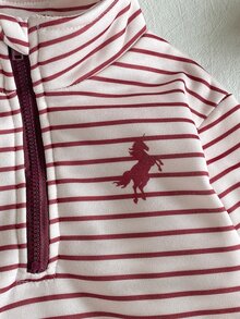 SHEIN Playful Pals 2件組幼女運動衫長褲套裝 學院風酒紅粉色條紋馬匹圖案 長袖半拉鍊領 厚款 校園秋冬度假舒適慢跑運動風 - 彩色 - 查看 5