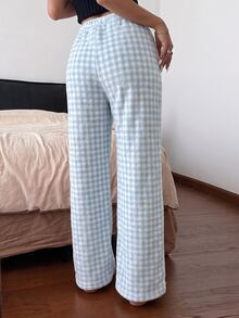 Napfluff Women's Fashionable Minimalist Plaid Print Bottoms Loungewear - Blue - View 2