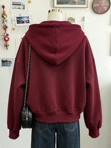 Lalippa Women's Fashion Inspired Design Dropped Shoulder Long Sleeve Zipper Sweatshirt With Pockets, Suitable For Autumn/Winter Wear - Burgundy - View 2