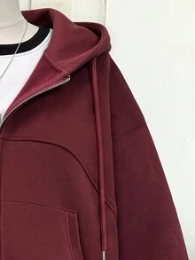 Lalippa Women's Fashion Inspired Design Dropped Shoulder Long Sleeve Zipper Sweatshirt With Pockets, Suitable For Autumn/Winter Wear - Burgundy - View 5