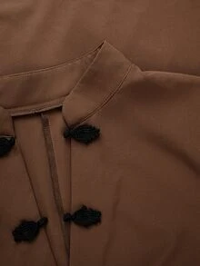 Linhara CURVE فستان ماكسي نسائي كاجوال طويل بأكمام طويلة وزخرفة أزرار على شكل ضفدع بأسلوب جديد مقاس كبير للاستخدام اليومي - شوكولاته بني - مشاهدة 6