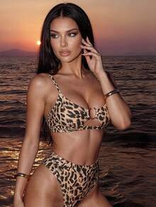 Swim SXY 2-Piece Swimwear With Low-Cut Top And High Cut Legs (Random Print) Leopard BikiniTwo Pieces Bikini Summer - Multicolor - View 2