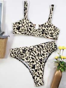 Swim SXY 2-Piece Swimwear With Low-Cut Top And High Cut Legs (Random Print) Leopard BikiniTwo Pieces Bikini Summer - Multicolor - View 5