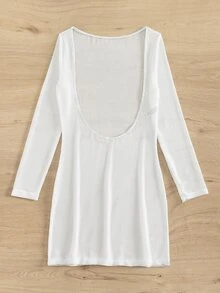 SHEIN Swim Summer Beach Solid Scoop Neck Cover Up Dress Without Bikini Set - White - View 5