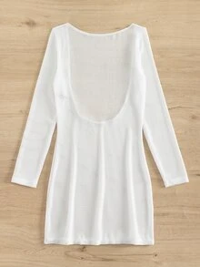 SHEIN Swim Summer Beach Solid Scoop Neck Cover Up Dress Without Bikini Set - White - View 3