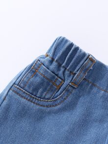 SHEIN 男嬰彈性腰斜口袋牛仔褲 秋冬款 - 中等水洗藍 - 查看 6